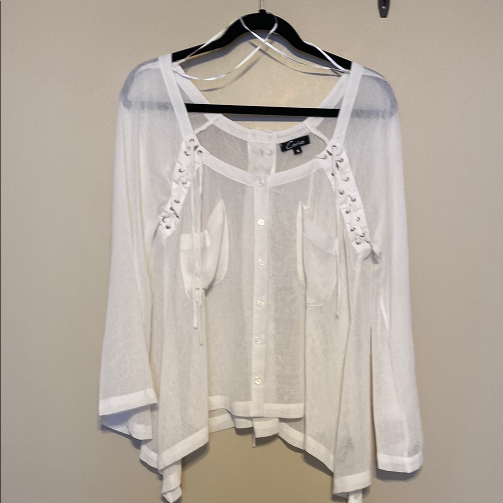 Cecico White Lace-Up Blouse